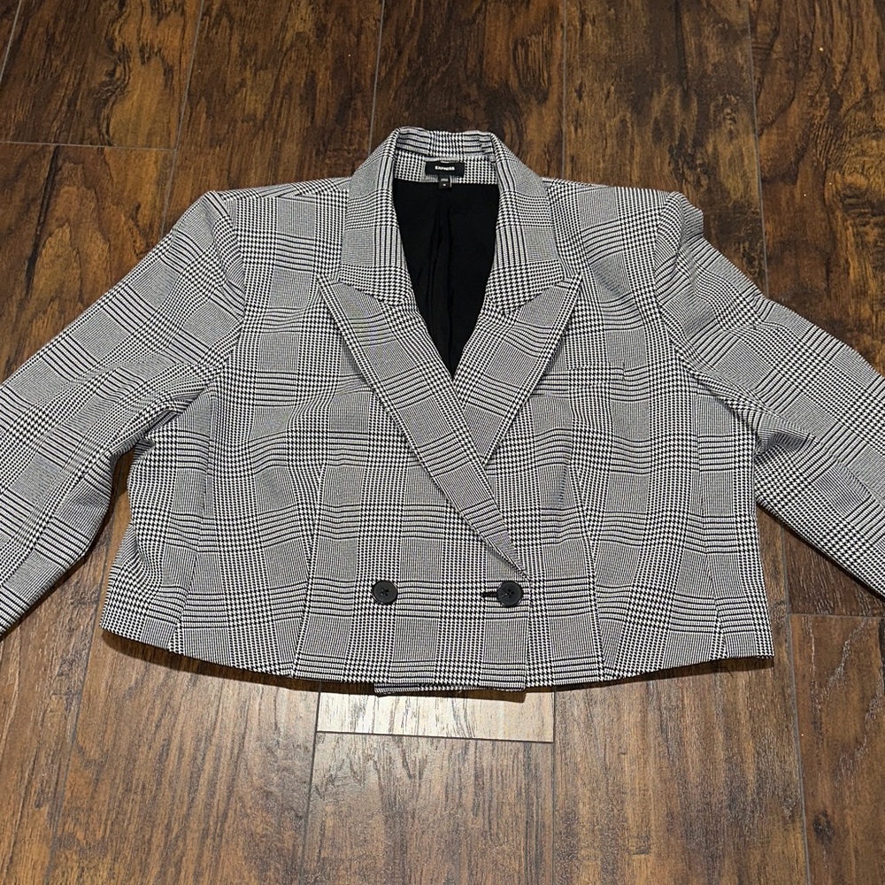 Express Plaid Double Breasted Short Cropped Black and White Checkered Blazer XL